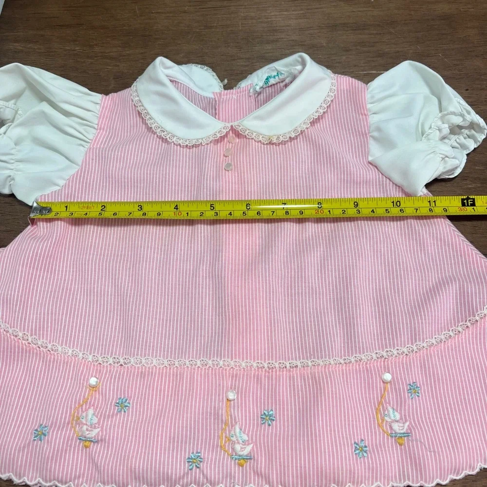 Tiny Tots Originals 2-Piece Outfit Pink Seersucker Embroidered Duck Vintage 6-9M